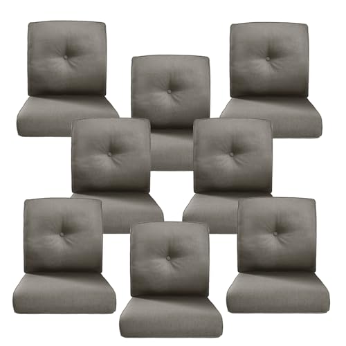 Image of Luxury 4 inch Thick Outdoor Cushion Set of 8 - 22x24 Patio Furniture Cushions with 28D High-Density Foam, Water-Resistant & Fade-Resistant Fabric, Removable Covers for Patio Furniture Sofa Couch -Grey