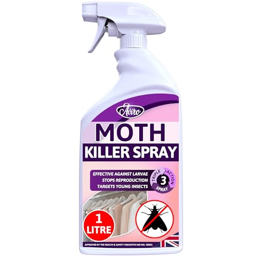 Aviro Moth Killer Spray (1 Litre) - Fast Acting Moth Repellent Killer For Carpet Moth Treatment. Professional Strength Moth Repellent For Wardrobes For Immediate Control Against Moths And Insects