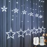 BLOOMWIN LED Star Curtain Lights - 2M 138 Star Christmas Decorations for Windows, Hanging Indoor Xmas Lights, Cold White Battery Operated