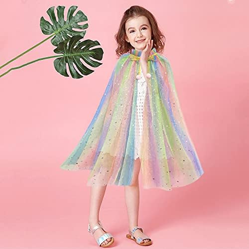 exatta 8pz Set Mantello in Tulle Principessa del Pavone con Corona Bacchetta Magica Collana Bracciale Orecchini ad Anello Set Costume per Bambini per 5-10 Anni per Feste a Tema Carnevale Compleanno