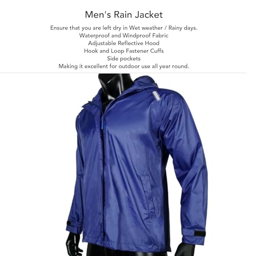 Jaqueta de Chuva Masculina, Corta-vento Leve à Prova D'água Com Listras Refletivas, Capuz, Punhos A