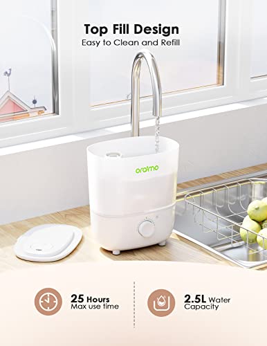 Oraimo Humidifiers For Bedroom, Top Fill Cool Mist Humidifier, 26Db Quiet, Easy To Clean, 2.5L Ultrasonic Humidifier & Essential Oil Diffuser With Night Light, Bpa-Free, Humidifier For Baby #TOP2