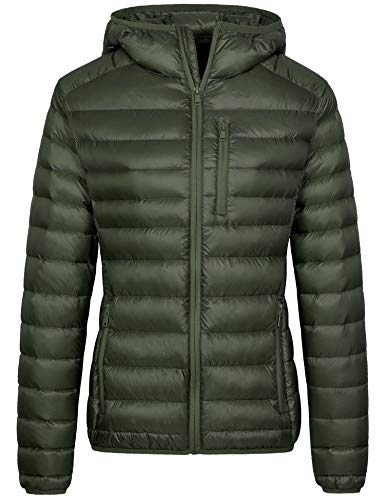 Wantdo Women's Multi Pockets Packable Light Weight Short Down Coat Olive X-Large