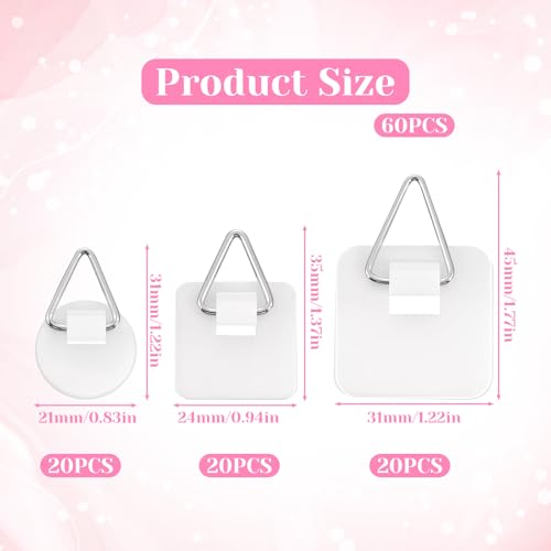 Image of QfwdfcTrenz 60 Pcs Adhesive Picture Hanger Invisible Adhesive Wall Hooks Picture Hangers Without Nails Plastic Sticky Wall Photo Hooks Frame Hanging Tool for Home Art Photo Closet