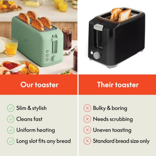 bella 4 Slice Slim Toaster, Fits-anywhere™ Kitchenware, 6 Setting Shade Control with Reheat & Cancel Buttons, Fits Sourdough, 10” Long Slot, Anti Jam & Auto Shutoff, 900 Watt, Seaglass by BELLA - Used condition - Image 7