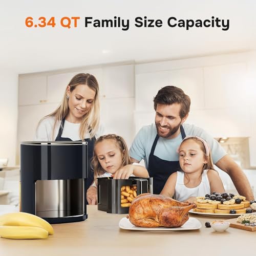 Image of Simple Deluxe 12-in-1 Air Fryer 6.34 Qt, Digital Preset Airfryer with Visible Window, Nonstick and Dishwasher-Safe Basket, Air Fry, Roast, Bake, Dehydrate, Fries, 1700W, Black