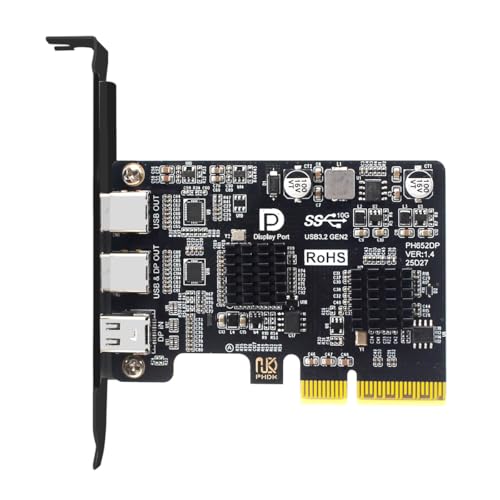Cablecc Mini Displayport 1.4 Input PCI-E Express 4X to Dual USB 3.1 Type-C USB-C 10Gbps & 4K 60hz Output Desktop Graphics Expansion Card Adapter ASM3142