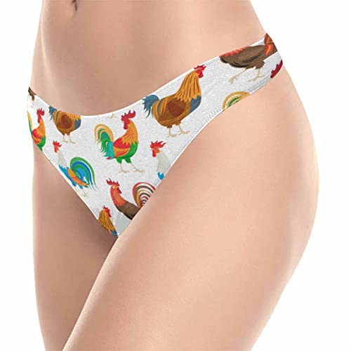 Interestprint Women's Premium Polyester Fabric Classic Thong Underpants Roosters Chickens Farm Cockerel Colorful Xs #TOP4