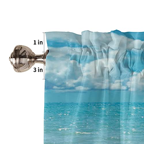 Jolunifun Ocean Beach Theme Kitchen Curtains For Bedrooml Living Room 45'' Length, Blue White Small Short Cafe Tiers Curtains Drape, 2 Panel Window Treatment Rod Pocket Drapery Panels Curtains 55X45 #TOP4
