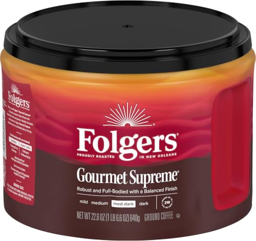 Image of Folgers Gourmet Supreme Medium-Dark Roast Ground Coffee, 22.6 Ounce Canister (Pack of 5)