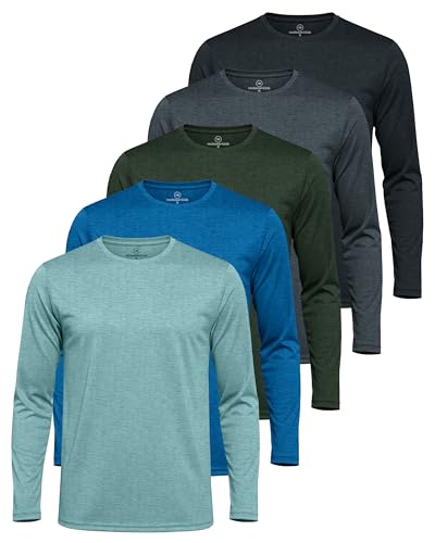 Real Essentials 3 & 5 Pack: Men's Mesh Quick Dry Athletic Long Sleeve T-Shirt UPF SPF UV Sun (Available in Big & Tall)