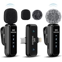 laqula 2 in 1 Drahtlose Lavalier Mikrofone für iPhone, iPad, Android, Kamera, USB-C Mikrofon 2er Pack Rauschunterdrückung kristallklare Aufnahme für Videoaufnahmen, Vlog, YouTube, TikTok, Interview
