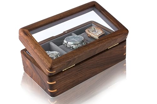 IRIVER BLANK High-Grade Solid Black Walnut Wood Watch Box - Storage Case for Men’s Wristwatches, Vintage Gift, Elegant and Durable Organizer, Display Holder for Men (Black Walnut,Three watches)