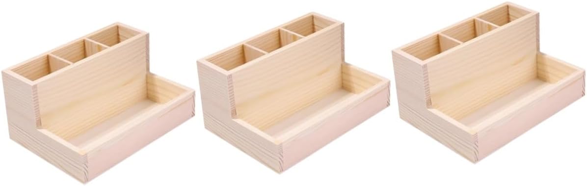3pcs Wooden Jewelry Storage Box Makeup Brush Holder Compact Display Organizer for Desktop Stylish Cosmetic Storage for Home Office and Vanity