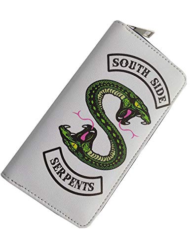 Preisvergleich Produktbild Riverdale Geldbörse Damen, Teenager Mädchen Southside Serpents Leder Lang Münze Portmonee Geldbeutel mit Reißverschluss Frauen Brieftasche Unisex Herren Portemonnaie Kinder Handtasche Tasche (A-weiß)