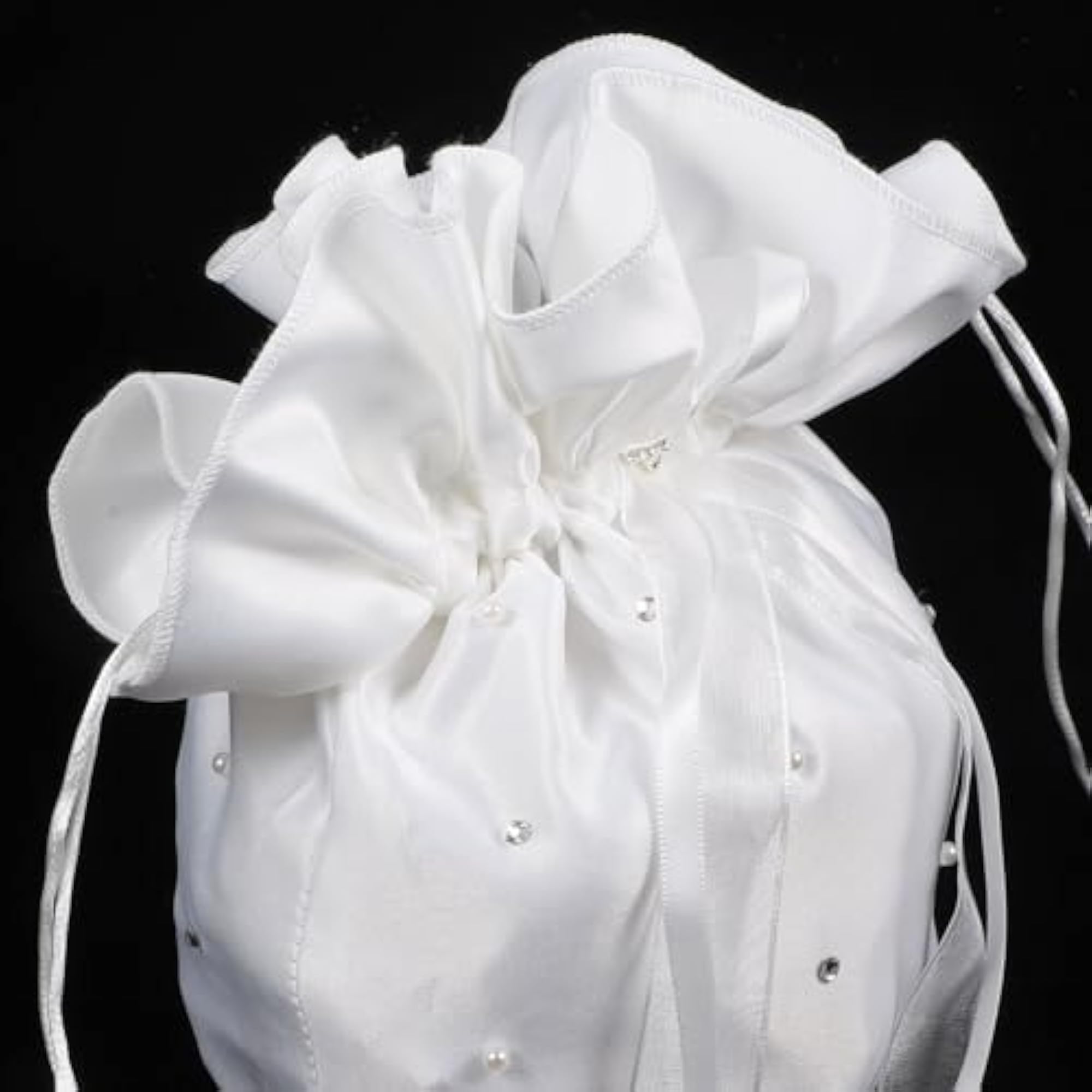 Satin Drawstring Bridal Money Bag with Pearl Decoration