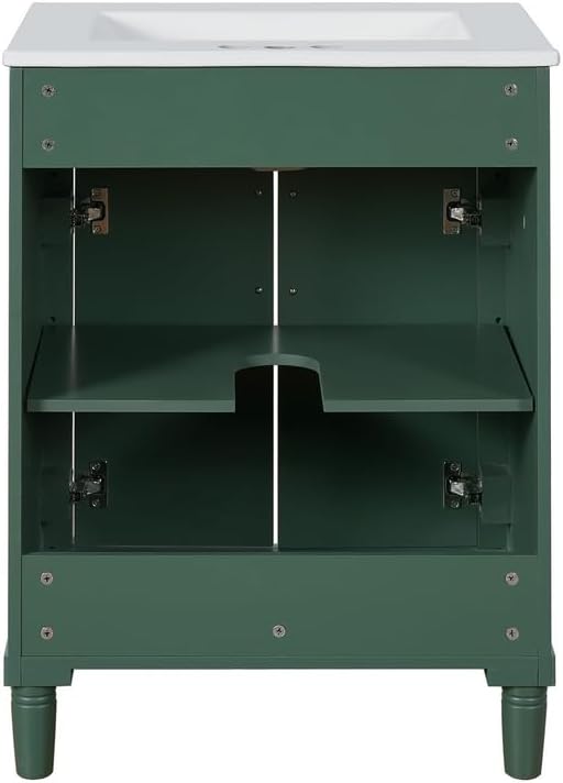 Polibi 24" Modern Bathroom Vanity with Half-Moon Basin, Space Saving Design for Small Bathroom, Adjustable Shelf Storage, for 4-Inch Widespread Faucet, Green
