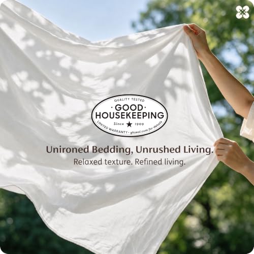 Image of Bedsure PureWoven 100% Washed Cotton Duvet Cover Only, Queen, Natural White | 1 Duvet Cover, No Pillow Shams, Linen Like Textured, Lightweight & Breathable for All Seasons, Zipper Closure, 8 Corner Ties