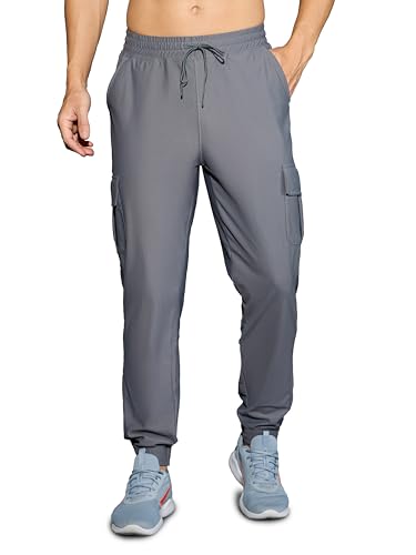 Image of TECHNOSPORT Men's Solid Slim Fit Sports Cargo Joggers DURACOOL+ Quick Dry Breathable Moisture Wicking Stretch Gym Track Pants Running Training Fitness Activewear