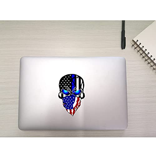 Image of 2 Pack Car Decals Stickers, Skull Reflective US Flag with Thin Blue Line, Honoring Police Law Enforcement Vinyl Stickers Van Trucks Women Men Motorcycle Laptop Decals Skateboard Bike Bumper Window