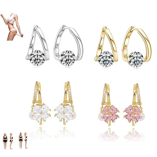 4 Pairs Lymphvity Therapy Germanium Earrings Lymphatic Drainage Earrings Acupuncture Earrings for Women Rhinestone Flower Hoop Earrings(B)