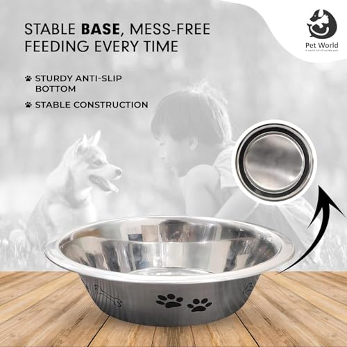 Image of Pet World Pet Bowl with Anti Skid Ring & Paw Print Design | Durable Food & Water Bowl for Dogs & Cats | Non-Slip Base | Easy to Clean | Ideal for Daily Feeding 3500ml (Pack of 1)