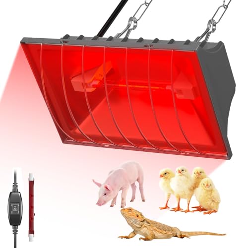 YANGUN Poultry Heat Lamp 175W Brooder Heater Chicken Coop Heater Infrared Heat Lamp for Chickens with High/Low Switch Adjustable Hanging Height for Chicks Piglets Ducklings Rabbits