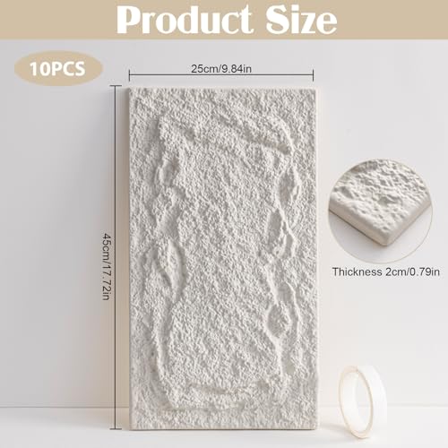 PU Wandverkleidung, 10 Stück Wandverkleidung, Naturstein Wandverkleidung Paneele 25x45cm, Wandverkleidung Stein, Steinimitat Platten, Steinoptik Felsen Platten für Küche Wohnzimmer (Weiß)