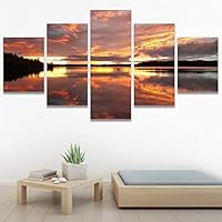 SIGNWIN 5 Panel Canvas Wall Art Sunset in The Mountains for Home Decorations Ready to Hang - 60