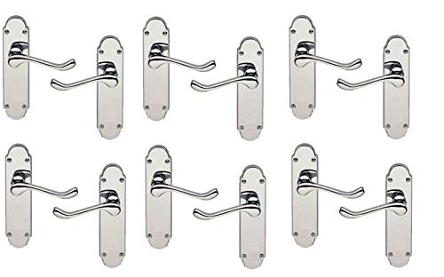 Golden Grace Victorian Scroll Premium Door Handles on Shaped Backplate Lever Latch in Polished Chrome Finish, Epsom Design, 6 Pairs