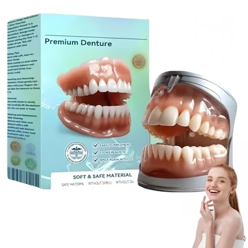 Protesi dentarie complete, protesi dentarie complete Premium, protesi dentarie personalizzate in silicone per mascella superiore e inferiore, morbide e confortevoli (1pcs)