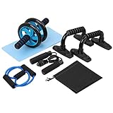 BESPORTBLE 6pcs Home Gym Equipment Kit Ab Roller Wheel Push Up Bars Jump Rope Pull Band Knee Pad...