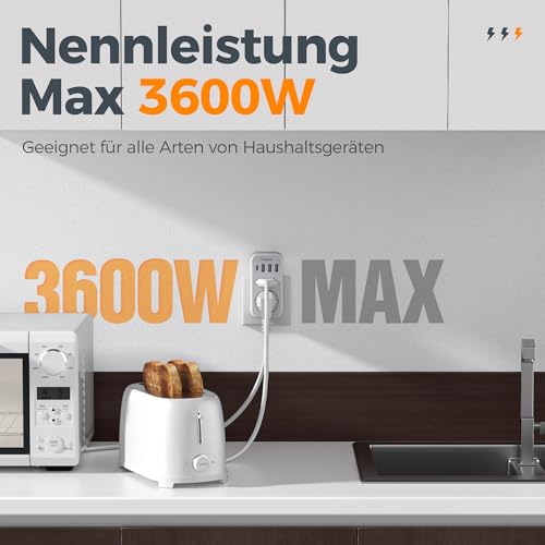 Foto von TESSAN Doppelstecker für Steckdose mit 1 USB C und 3 USB A, Grau