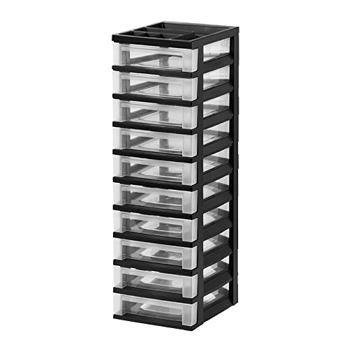 IRIS USA 10-Drawer Storage Cart with Organizer Top, Black 585657