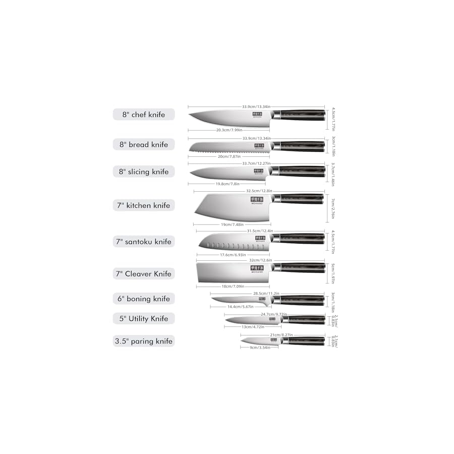 MDHAND Kitchen Knife Set, 9PCS Professional Japanese Knife Set, High Carbon Stainless Steel Chef Knife Set with Black Pakkawood Handle, Professional Ultra Sharp Kitchen Knives for Cooking, Elegant Box