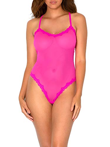 Smart & Sexy Women s Sheer Lace & Mesh Bodysuit, Electric Pink (Mesh), 3X