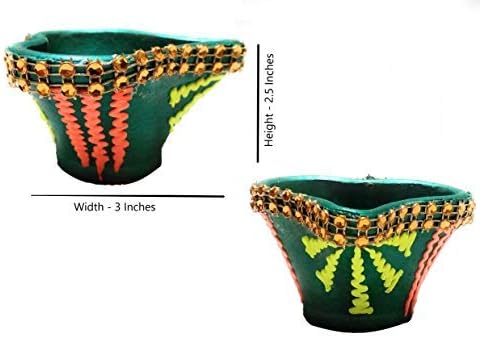 phareLamp Presents Large Earthen Clay Diya Sets/Oil Lamps for Diwali Puja & Home Decoration, Multi Colour (8 Pcs) #A267