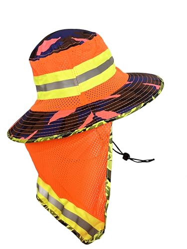 Image of Men High Visibility Reflective Sun Hat with Neck Flap Wide Brim Boonie Hat Bucket Cap