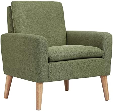 Lohoms Mid-Century Modern Fabric Accent Chair Single Sofa Comfy Upholstered Arm Chair Living Room Furniture (Green)