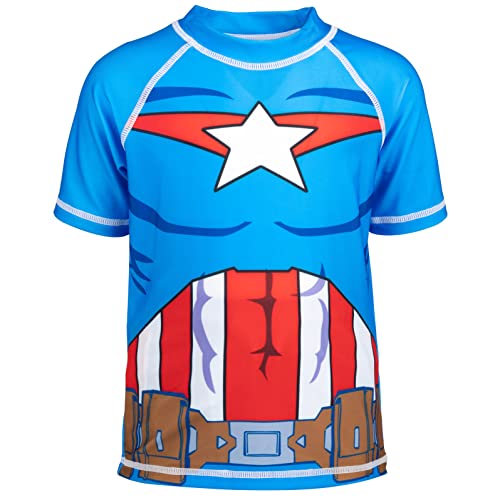 Marvel Avengers Captain America Big Boys Rash Guard And Swim Trunks Outfit Set Blue 14-16 #TOP3