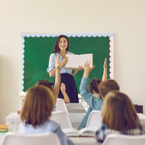 Image of Fuutreo 6 Roll 197 ft Gingham Pastel Bulletin Board Borders Checkered Classroom Decoration Scalloped Border Trim Decor for Back to School Chalkboard Office Wall