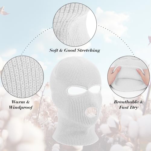 HAGOT 1PCS Balaclava, 3-Loch Sturmmaske, Gestrickte Sturmhaube, Skimütze für Motorrad und Fahrrad, Multifunktionsmaske, Weiß