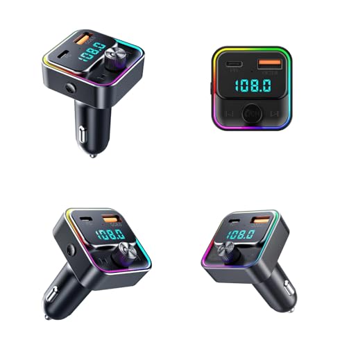 Image of VeeDee T60 Bluetooth 5.3 FM Transmitter Car Adapter 48W (PD 30W & 18W), 2 LED Light Modes, USB Port, Light Switch, Wireless FM Radio Transmitter, Supports MP3 Player, Handsfree Calling