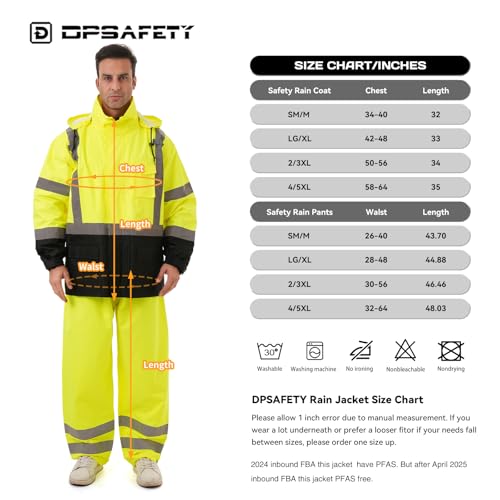 Image of Hi Vis Safety rain Jacket,Reflective Class 3 Rain coat with Inner Mesh Lining and Pockets High Visibility Waterproof work Rain Suits for men&women(Lime,SM /MD)