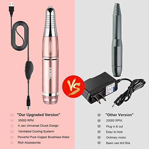 Portable Electric Nail Drill Kit 35000Rpm, Juemel Professional Electric Nail File Efile Set For Acrylic, Gel Nails, Manicure Pedicure Tool With Nail Drill 17Pcs Bits, Sanding Bands And Brush #TOP2
