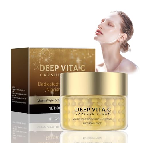 Vitamin C Creme, Deep Vita C Capsule Gesichtscreme für Trockene und Gealterte Haut, Feuchtigkeitscreme mit Kollagen & Niacinamide, Moisturizer Face für Frauen, Creme Gegen Pigmentflecken