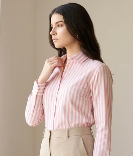 Image of Women's Cotton Striped Shirt | Casual Button Down Shirts for Women | Full Sleeve Stylish Office Wear Top | Regular Fit Color
