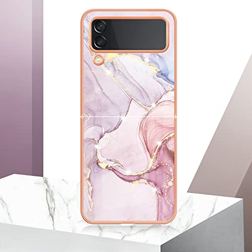 LEMAXELERS Glitzer IMD Marmor Silikon Hülle für Samsung Galaxy Z Flip 5 Überzug TPU Bling Glitzer Marmor Schutzhülle Ultra Dünn Flex Silikon Cover Etui Handyhülle für Galaxy Z Flip 5,YBB Marble Rose