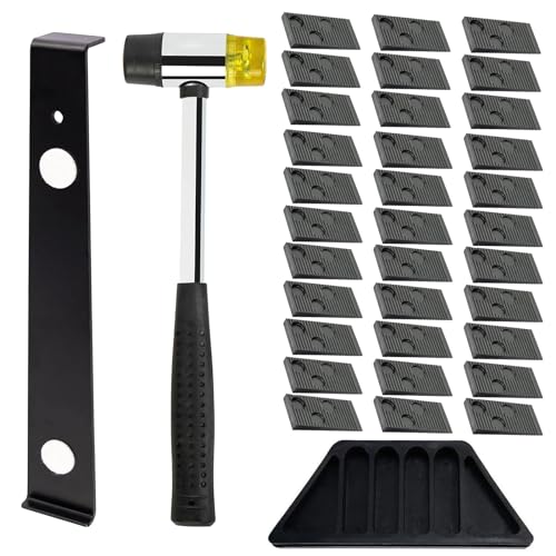Raxfekro Parquet Stratifié Set, 33 Joints pour Sols Stratifiés, Maillet en Caoutchouc à Double Face, Bloc de Frappe Solide et Extracteur en Acier Robuste -...
