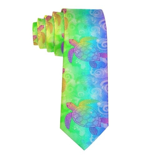 WUXEKZO Men's Fashionable Tie Dye Sea Turtle Necktie, Lightweight Skinny Wedding Ties Necktie Party Tie for Dinner Party Groom, Uniform